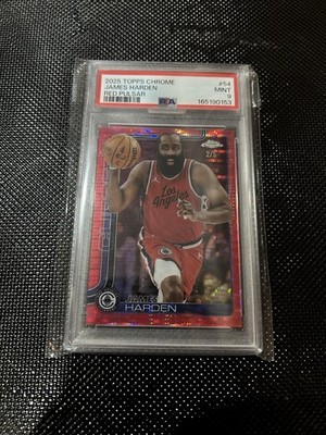 Topps 2025 Chrome James Harden Clippers Red Pulsar #54 2/5 PSA 9