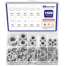 1100-Pcs 304 Stainless Steel Flat Washer Assortment Kit M2–M12 for Screws