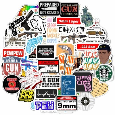 BulbaCraft 100Pcs Funny Gun Stickers, Firearm Guns and Stickers