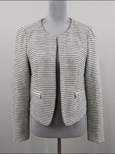 NWT Ann Taylor Loft Women's Striped Open Front Blazer Collarless Cream Black SP