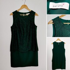 Per Una Bottle Forest Green Lace Overlay Pencil Dress Size 12 Evening Occasion