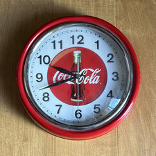 1990s Coca-Cola Round Wall Clock Red Frame Bottle Graphic Soda Theme