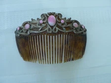 1900 Art Nouveau Ladies Hair Comb Coral Gem Set Stones Lg 5"