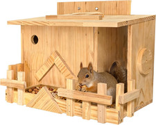 Handmade Solid Wood Squirrel House with Porch - Outdoor Nesting Box  Wildlife