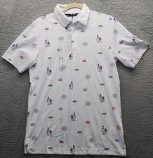Travis Mathew Golf Polo Shirt Mens Small White BBQ Patriotic Performance Slit