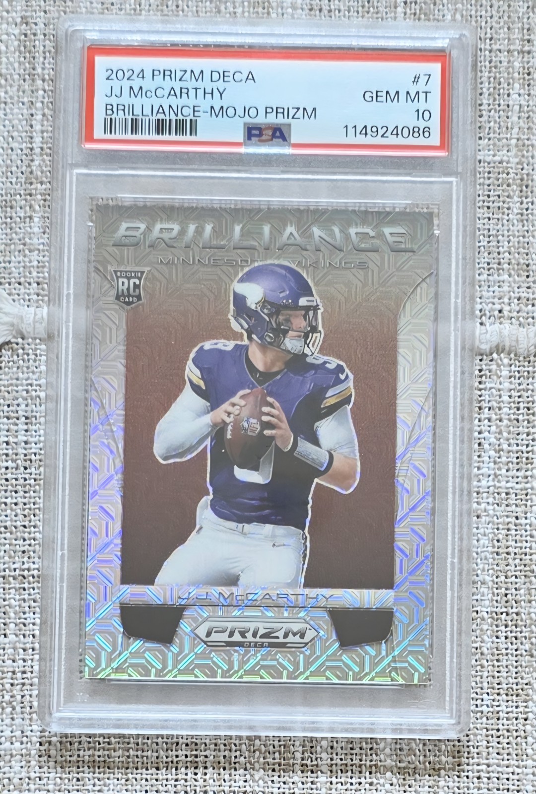 2024 Panini Prizm Deca - Brilliance J.J. McCarthy #7 Mojo Prizm /30 (RC)