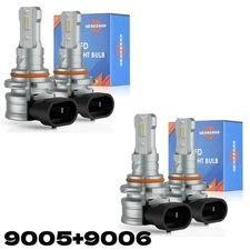 4PCS 9005+9006 LED Combo Headlight Bulbs High Low Beam Kit Extremely White