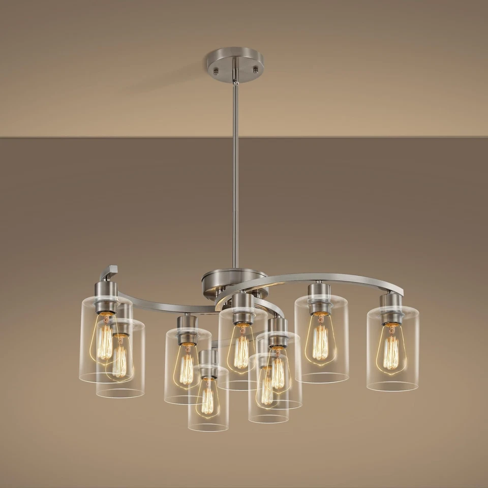 Lámpara de techo moderna de níquel de 30"" colgante de 9 luces para granja accesorio de cocina Foto 2 de 4