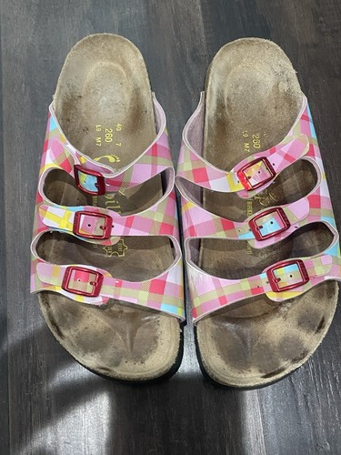 BIRKENSTOCK Papillio Pink Striped Multi-Colored Leather Sandal 40-GENTLY USED - Picture 10 of 12