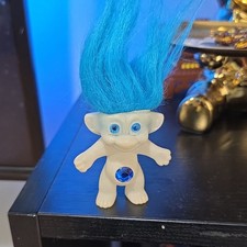 Blue Hair Troll Doll Figure, Light Complexion, Blue Eyes, Made In Korea