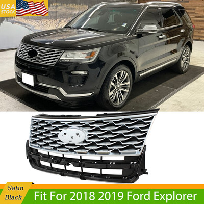 Brushed Satin Aluminum & Black Upper Grille Assembly For Ford Explorer 2018-2019
