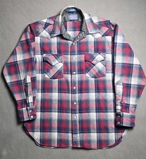 VTG Pendleton High Grade Western Wear Wool Plaid Shirt L Made in USA Flaws