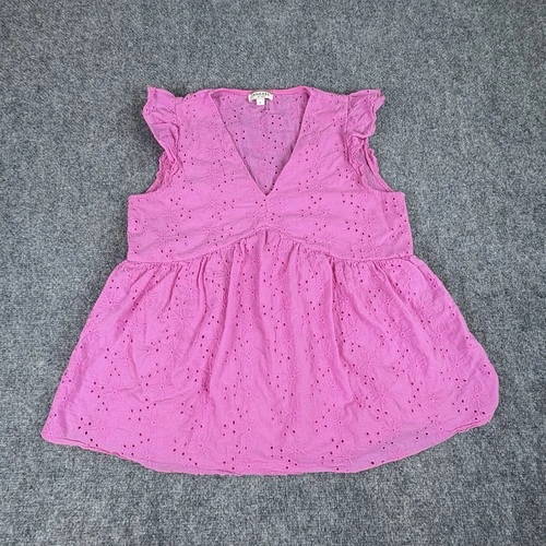 Andrée by Unit Top Large Pink Eyelet Babydoll Cottagecore Boho Feminine Ruffle