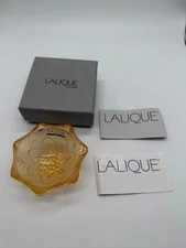 Lalique France Crystal Small Bowl Coupelle Nymphea Flower Gold w/ Original Box
