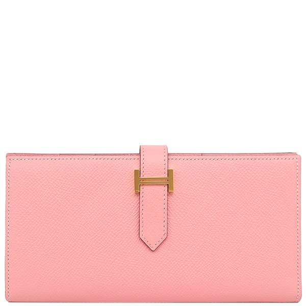 HERMES Purse Beansufla Epsom  Rose Confetti Gold Metal Bifold Wallet R sta
