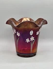 Fenton Art Glass Red Gold Stretch 100th Anniversary Hand Painted  Vase - Signed