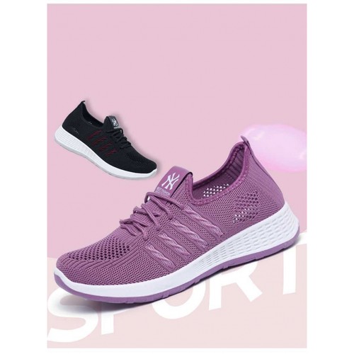 Slip-On Sneakers Mesh Top For Women Purple White allows feet to breathe - Picture 6 of 10