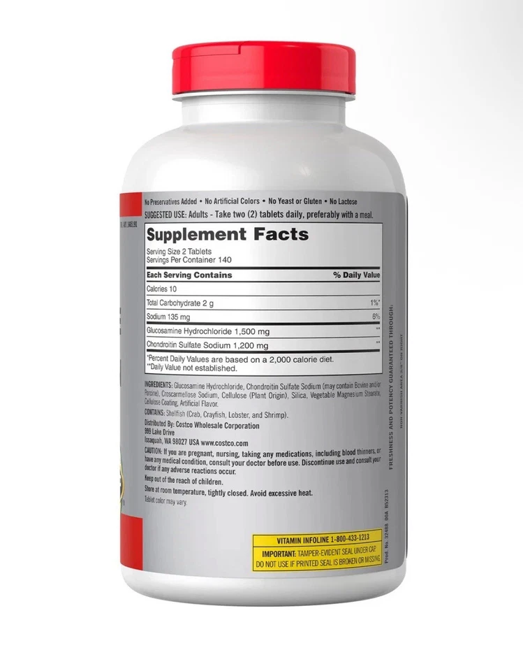 Kirkland Glucosamine 1500mg Chondroitin 1200mg 220 Tabs Joint Support Exp 2026  - Image 4 of 4