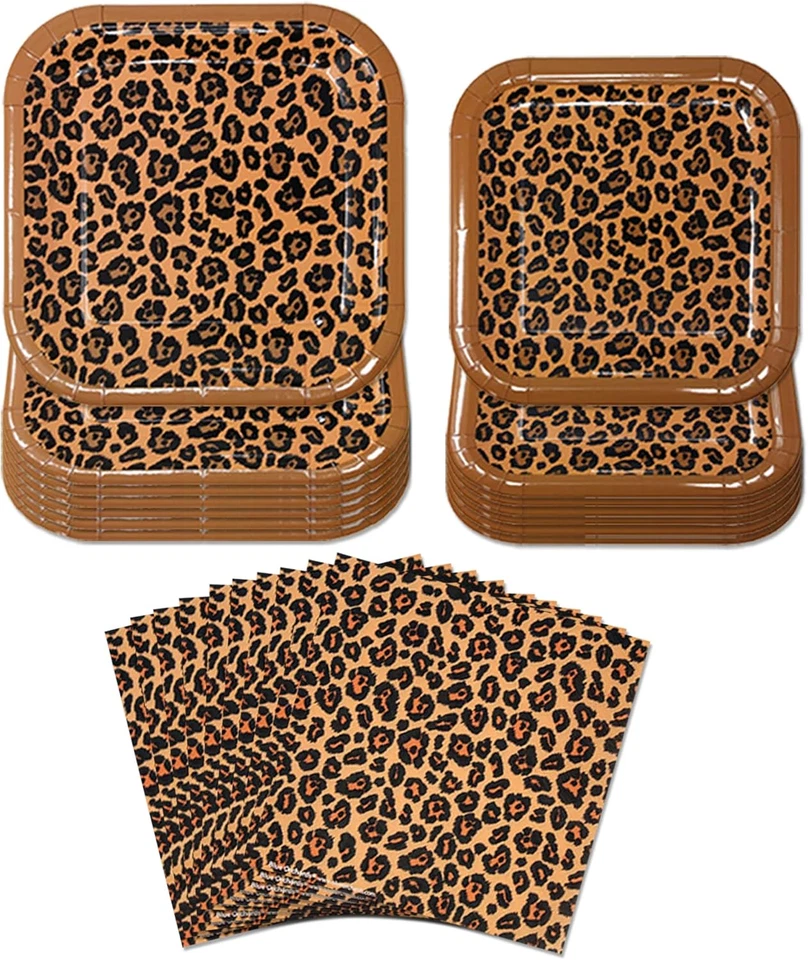 Тарелки и салфетки с леопардовым принтом для вечеринок (52 штуки для 16 гостей) - тарелка с гепардом - Изображение 4 из 4