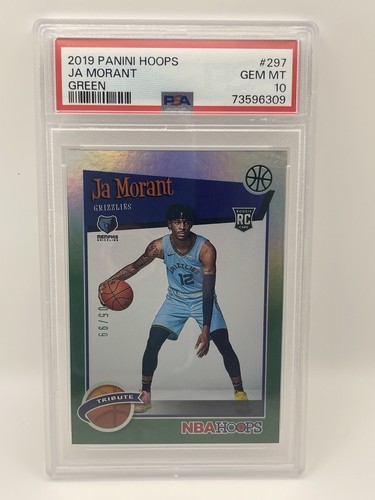 2019-20 Panini NBA Hoops Ja Morant PSA 10 Hoops Tribute Green /99 #297 (RC)