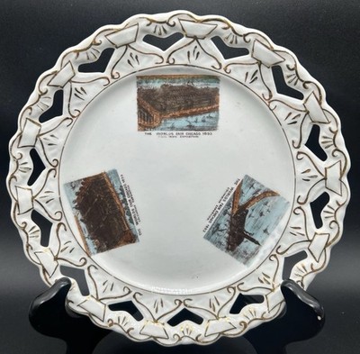 Antique 1893 World's Fair Columbian  Exposition 3-View Lattice Souvenir Plate