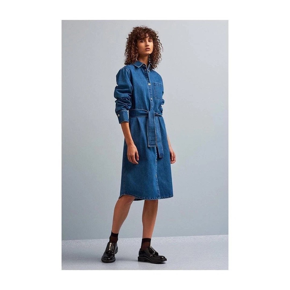 KOWTOW midi denim shirt dress sz M pockets belted