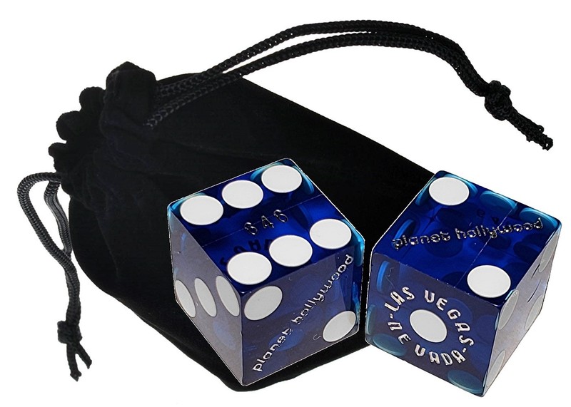 Genuine Planet Hollywood Vegas Casino Craps Dice Blue Polished Matching #s Pouch