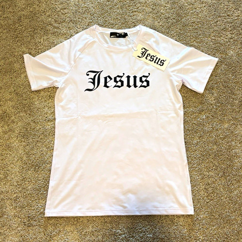 Jesus Christianity Double-Sided Graphic T-Shirt Crew Neck White Men’s L