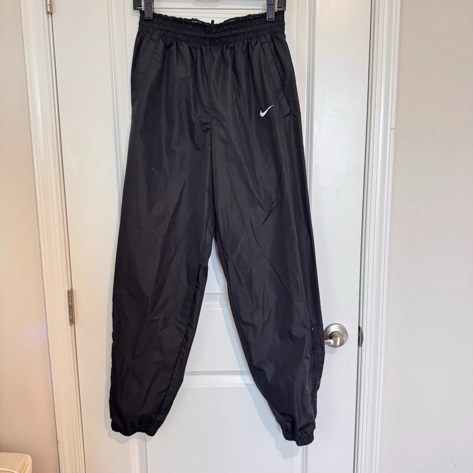 Vintage Nike Pants Size Medium Black Windbreaker Track Ankle Zip 90s Nylon