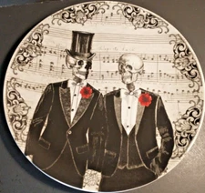 Fun Bones Tuxedo Skeletons Dinner Plate 10 1/2" across