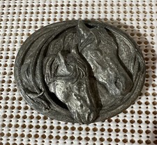 Vintage Siskiyou Buckle Co 1983 Two Horses Belt Buckle Chunky Western