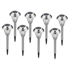 Solar LED Outdoor Lights 8-Pack Stainless Steel Pathway Landscape Lights for ...