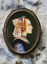 Vintage Italian Hand Painted Beautiful Signed 800 Silver Portrait Pin or Pendant
