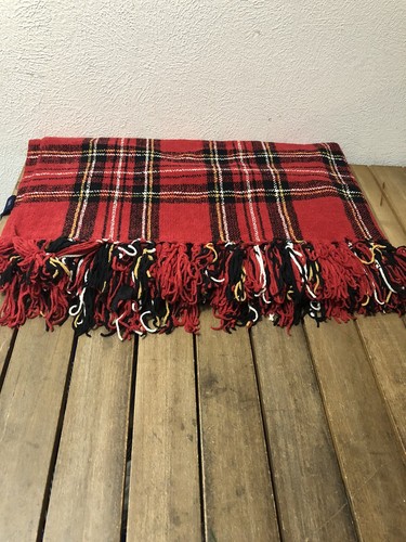 Chaps Home Throw Blanket Chenille Polyester Red Multicolor Plaid Fringes 50x60” - Picture 6 of 8