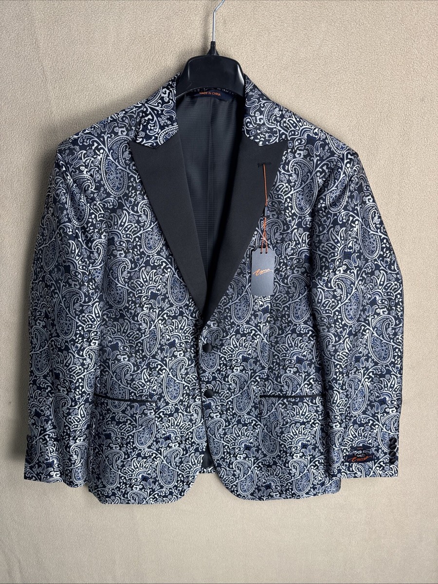 Egara Slim Fit Peak Lapel Dinner Jacket Blue Floral 42R NWT Men's Formal 2BN