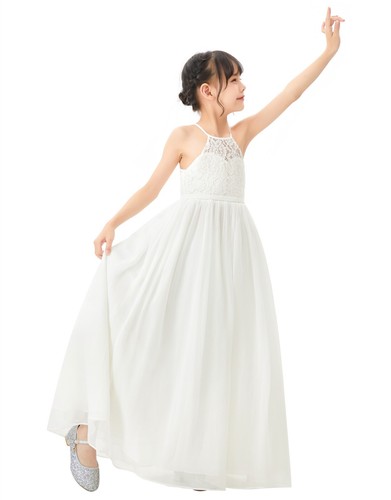 A-line Lace Flower Girl Dress Halter Dresses Graduation Dresses Chiffon Dresses - Picture 16 of 47