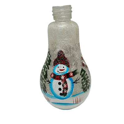 Vintage Hand Painted Christmas Snowman Frosted Bottle Flower Vase 8.5 x 4.25''