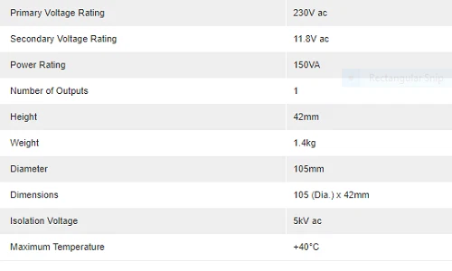 Nuvotem Taleva 1 Output Toroidal Transformer, 150VA, 11.8V AC - 91933-P1S1 - Image 3 of 3