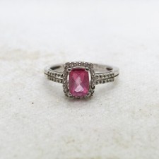 P M Sterling Silver 925 Pink  White Cubic Zirconia Ring Size 6.75 K6406