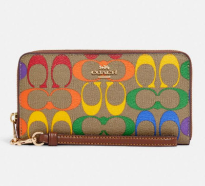 COACH RAINBOW SIGNATURE COATED CANVAS COLLECTION LONG ZIP WALLET NWT!
