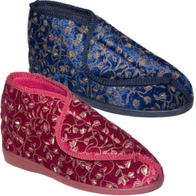 Zedzzz GERALDINE Ladies Bootee slippers, touch fasten, wide fitting, washable.