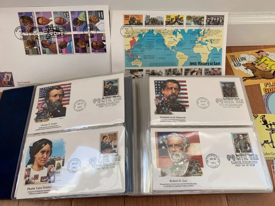 US FLEETWOOD FDC FIRST DAY COVERS 1995 LOT OF 115 Civil War Comic Postcards Pres - Image 4 of 4