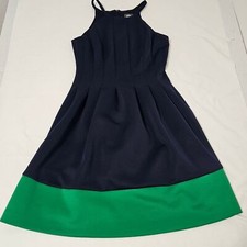 Vince Camuto Pleated A-Line Halter Dress Blue and Green Women's 8 Polyester Mix