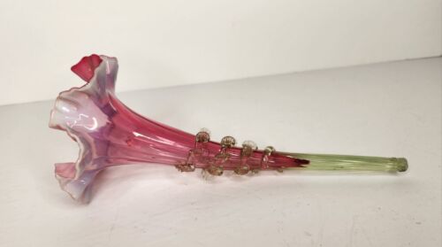 Antico flauto vittoriano francese Epergne parte mirtillo vetro vaselina opalescente - Foto 4 di 14