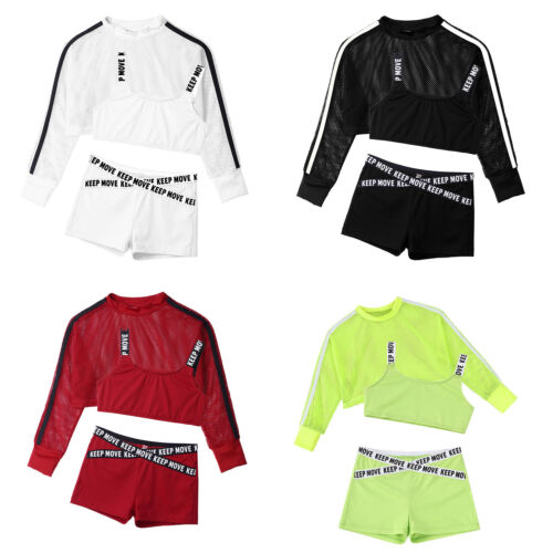 Kids Girl Sportswear Athletic Net Cover Up Jacket with Crop Top and Rave Bottoms - Afbeelding 1 van 26
