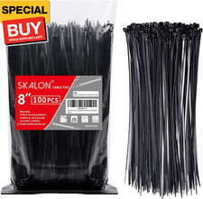 Zip Ties 8 inch 100 Pack , 40lbs Tensile Strength, Black Cable Ties, Wire Ties