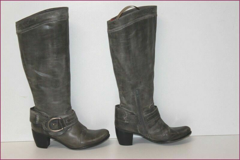 Bottes Talons Spiral En Cuir Prune - Taille 36 (EUR) - Occasion Très Très Bon État