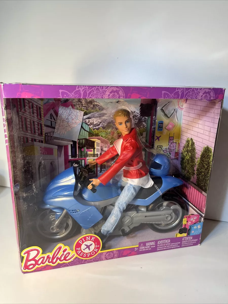 RARE Barbie Pink Passport Ken Doll with Motorcycle