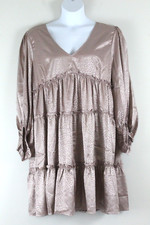 Women's Dress Long Sleeve Double V-Neck Tiered Mini Size 3XL ODDY Mocha NWT