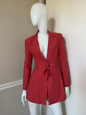STATE OF CLAUDE MONTANA Coral Red Cotton Lined Lace-Up Front
